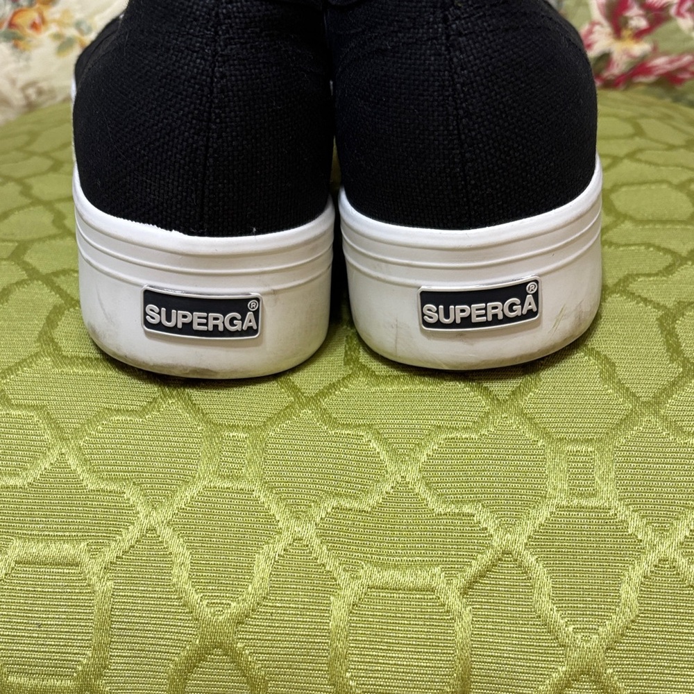 NWT Superga Black Canvas Platform Sneakers with White Sole - Picture 7 of 11